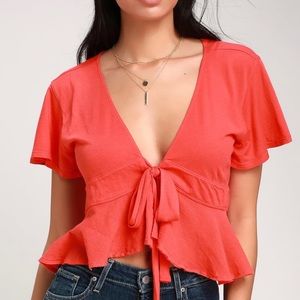 Free People Knot Me Red Tie Front Shirt